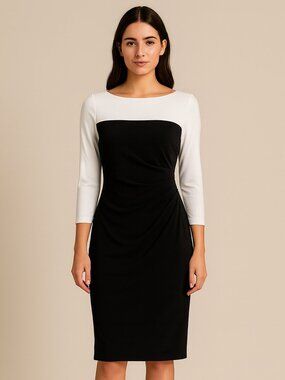 Chaps Black & White Colorblock Dress | Size Small
